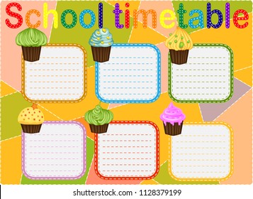 Template school timetable for students or pupils with days of week and free spaces for notes.