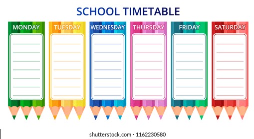 Template school timetable for students or pupils with days of week and free spaces for notes. Vector illustration.