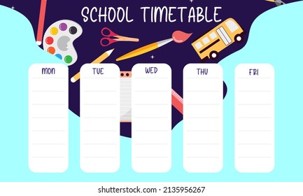 Template school timetable for students or pupils