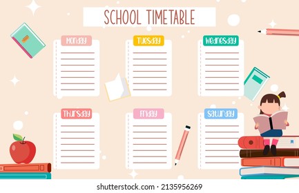 Template school timetable for students or pupils