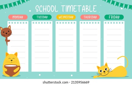 Template school timetable for students or pupils