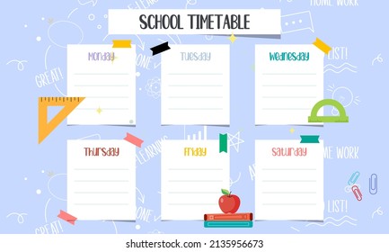 Template school timetable for students or pupils