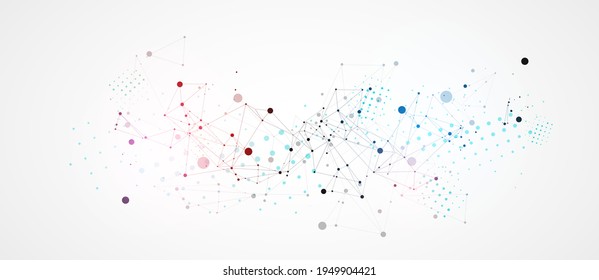 Template for science and technology presentation. Circles are connected by lines. Plexus style background.