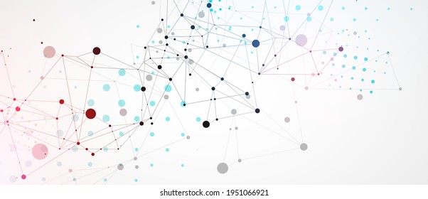 Template for science and technology presentation. Circles are connected by lines. Plexus style background.