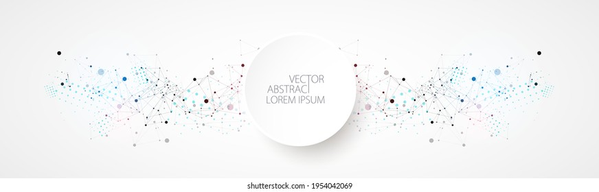 Template for science and technology presentation. Circles are connected by lines. Plexus style background.