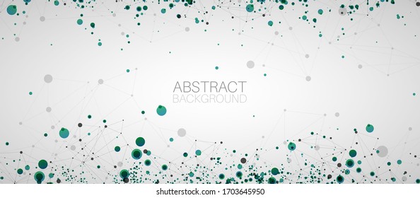 Template for science and technology presentation with connecting dots and lines.  Plexus style background. Global network connection.