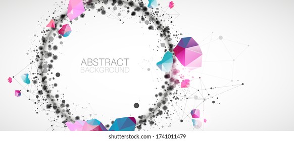 Template for science and technology presentation with connecting dots and lines.  Plexus style background. 