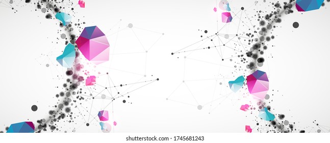 Template for science and technology presentation with connecting dots and lines.  Plexus style background. 