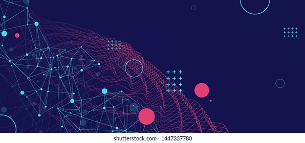 Template For Science And Technology Presentation. Plexus Style Background.