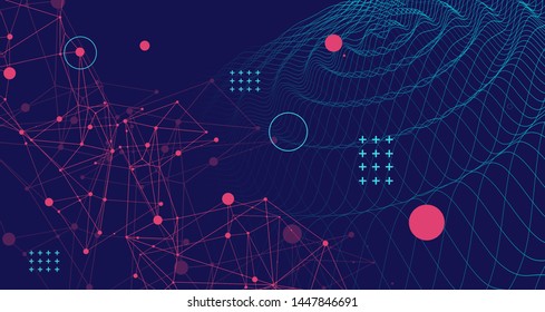 Template for science and technology presentation. Plexus style background.