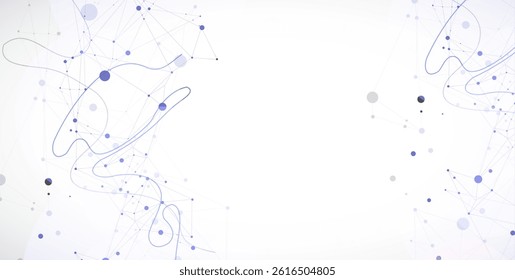 Template for science or technology presentation. Plexus style background with wave art. Vector illustration.