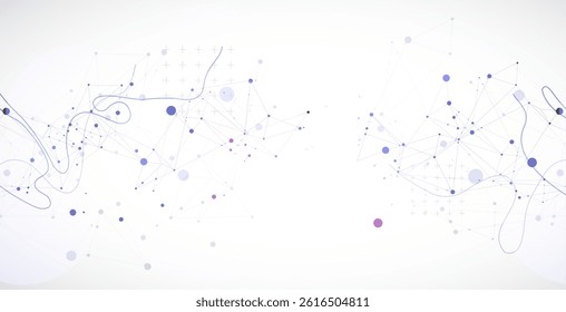 Template for science or technology presentation. Plexus style background with wave art. Vector illustration.