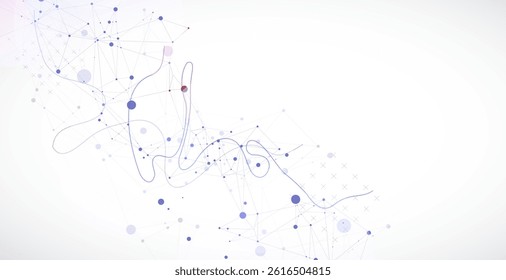 Template for science or technology presentation. Plexus style background with wave art. Vector illustration.