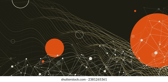 Template for science and technology presentation. Wave style abstract background with plexus effect. Vector
