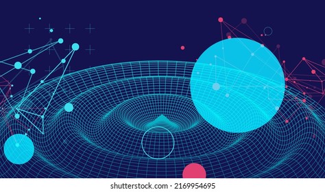 Template for science and technology presentation. Wireframe waves. Plexus style background.