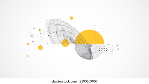 Template for science and technology presentation. Wireframe waves. Plexus style background.