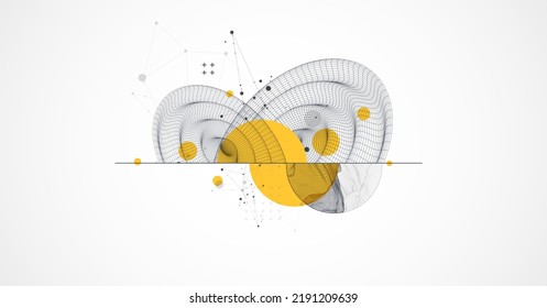 Template for science and technology presentation. Wireframe waves. Plexus style background.