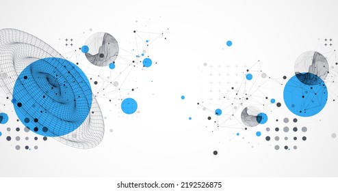 Template for science and technology presentation. Wireframe waves. Plexus style background.