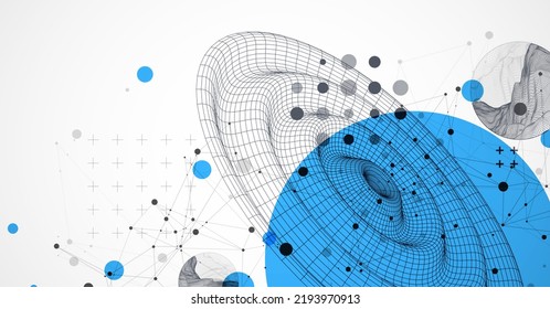 Template for science and technology presentation. Wireframe waves. Plexus style background.