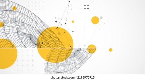 Template for science and technology presentation. Wireframe waves. Plexus style background.
