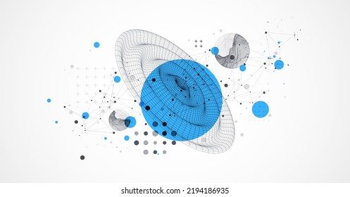 Template for science and technology presentation. Wireframe waves. Plexus style background.