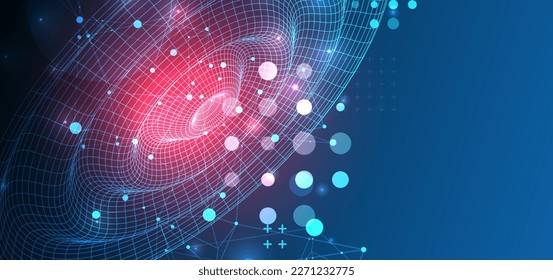 Template for science and technology presentation. Wireframe waves. Plexus style background.