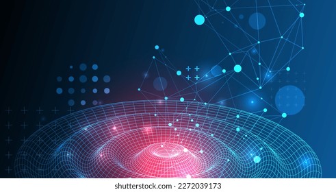 Template for science and technology presentation. Wireframe waves. Plexus style background.