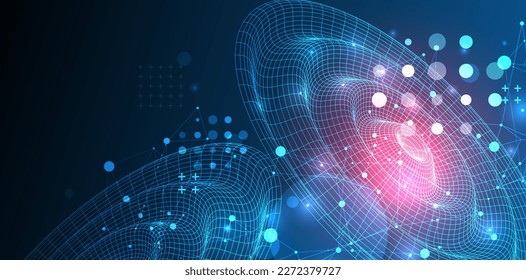 Template for science and technology presentation. Wireframe waves. Plexus style background.