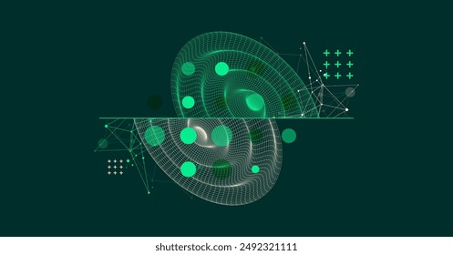 Template for science and technology presentation. Wireframe waves. Plexus style background.