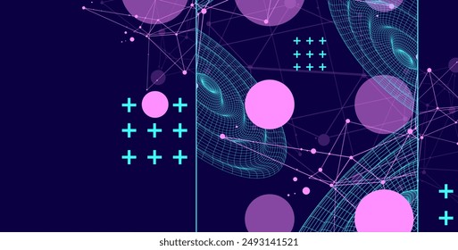 Plantilla para la presentación de ciencia y tecnología. Ondas de malla. Fondo de estilo plexo.