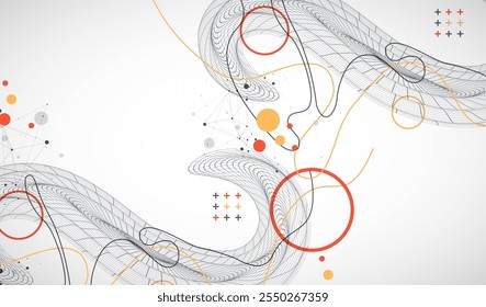 Template for science and technology presentation. Wireframe waves. Plexus style background.