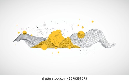 Template for science and technology presentation. Wireframe waves. Plexus style background.