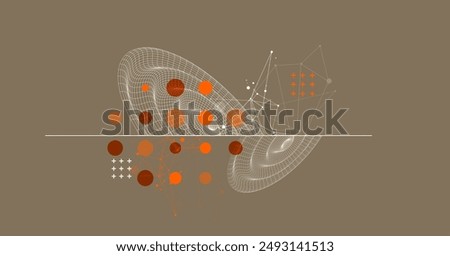 Template for science and technology presentation. Wireframe waves. Plexus style background.