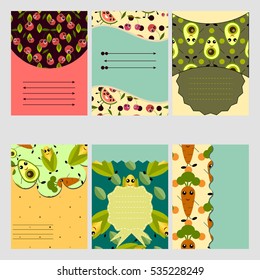Template for scrapbook, wrapping,invitations cards, notes, stickers, labels, tags with vegetable illustrations