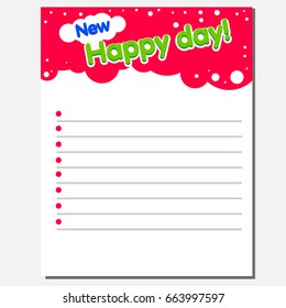 Template for scrapbooking, notebook, diary and children s party printable cards. Text New Happy Day The idea for a children s diary