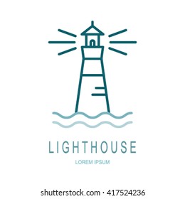 Template sea lighthouse logo in a linear style. Vector illustration isolated on white background