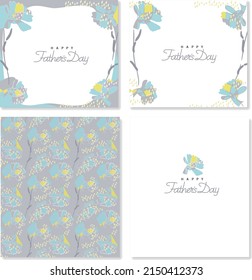 Template with seamless pattern of light blue carnations vector illustration. Letterheads, shop card, shopping bag, web banners, wrapping paper. Cursive characters for Mother's Day.