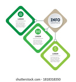 Template of Segmented Annual report. Infographic of technology or eco education process with 3 options. Presentation of Green Business or info graphics concept with steps.