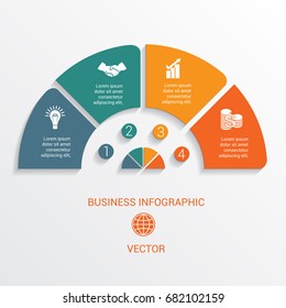 Template semicircle infographics numbered for 4 options. Vector illustration can be used as chart, diagram, graph,  workflow, business presentation