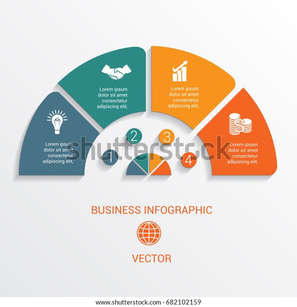 4つのオプションの半円のテンプレートインフォグラフィックス番号 ベクターイラスト は チャート 図 グラフ ワークフロー ビジネス プレゼンテーションとして使用できます のベクター画像素材 ロイヤリティフリー