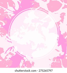 Template with semi-transparent white circle over pink pastel colored artistic paint splashes, ready for your text.