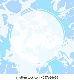 Template with semi-transparent white circle over blue pastel colored artistic paint splashes, ready for your text.