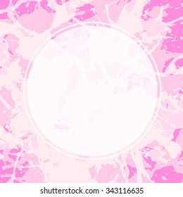 Template with semi-transparent white circle over pink pastel colored artistic paint splashes, ready for your text.