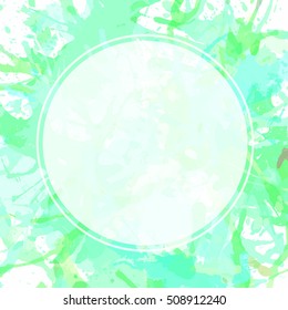 Template with semi-transparent white circle over pastel green artistic paint splashes.