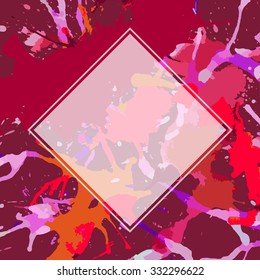 Template with semi-transparent white square over bright red artistic paint splashes, ready for your text.