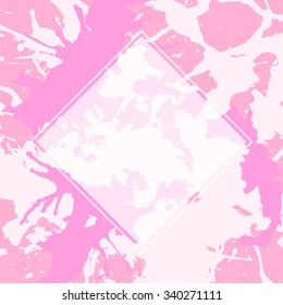 Template with semi-transparent white square over pink pastel colored artistic paint splashes, ready for your text.