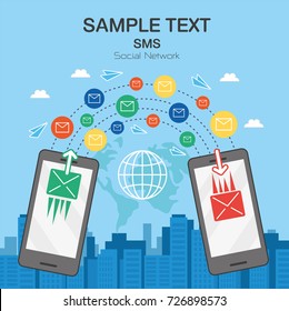 Template  Send Message Social Network elements mobile, Flat design concepts business for website banners and promotional materials, vector illustration