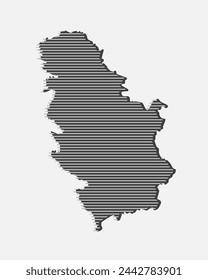 Template Serbia map from grey horizontal lines isolated on background. Europe country for pattern, design, illustration, infographic. Abstract concept parallel lines of silhouette map Serbia
