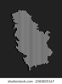 Template Serbia map from grey vertical lines isolated on background. Asia country for pattern, design, illustration, infographic. Abstract concept parallel lines of silhouette map Serbia