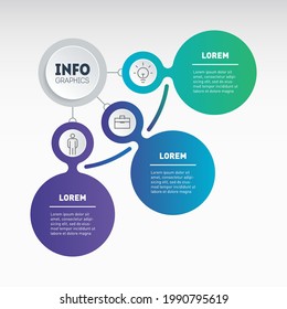 Template of service tree, info chart. Info graphic of technology or education process with three steps. Business presentation or infographics concept with 3 options.